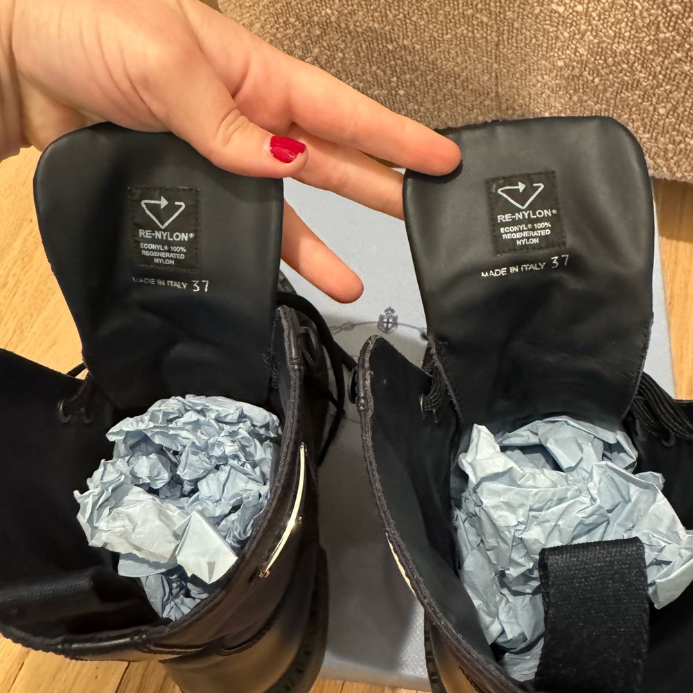 Prada Black/ Blue Leather and Re-Nylon Combat Boots (Size 37) - Picture 7 of 12